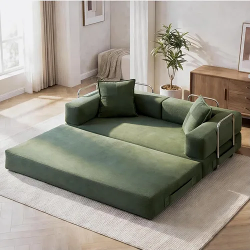 Vista 10 de GRUSIGN Sofá cama convertible 5 en 1 de 78 pulgadas, pana deshuesada, color Beige