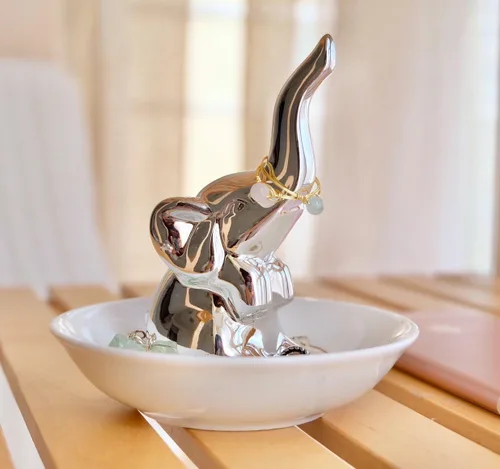 Vista 3 de PUDDING CABIN regalo con elefante para mujer plato con elefante para anillos organizador de aretes decoración con elefante para mujeres niñas amigas