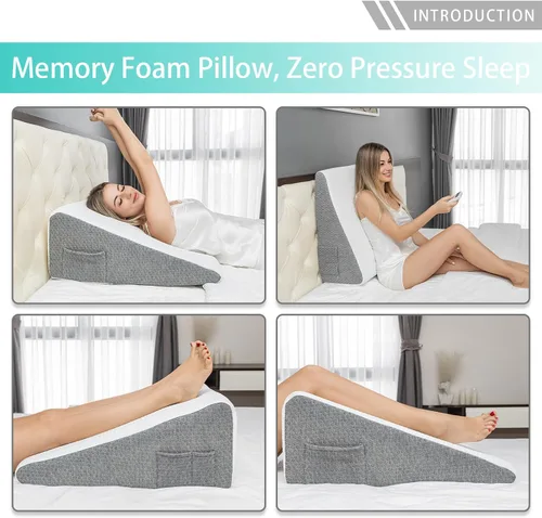 Vista 6 de Almohada de cuña para cama, almohada de espuma viscoelástica de 24 x 24 x 10.25 pulgadas, funda de almohada antideslizante, almohada inclinada