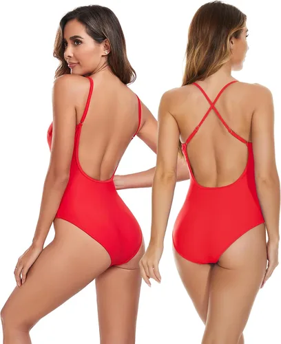 Vista 2 de speerise Traje de baño retro de una pieza con espalda cruzada, traje de baño con correa ajustable