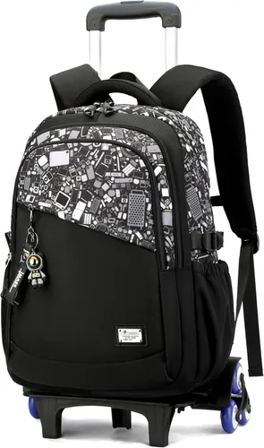 Vista 10 de VIDOSCLA Mochila con ruedas para niños y adolescentes, A005# Black Comics-6 A005# Black Comics-6 Ruedas
