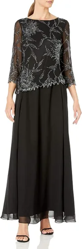 Vista 5 de J Kara Vestido largo con cuello redondo y manga 3/4 para mujer Cameo/Blanco/Plata