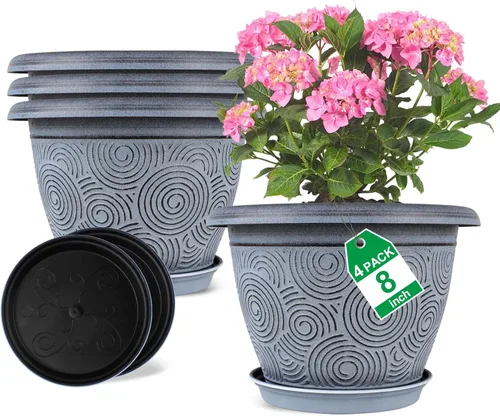 Vista 21 de Fodetyff Macetas de 6 Pulgadas para Plantas de Interior y Exterior, Juego de 6 Macetas Pequeñas de Plástico con Agujero de Drenaje y Bandeja, Maceta