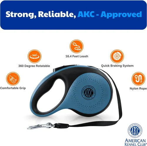 Vista 2 de American Kennel Club Correa retráctil resistente para perro, 16.4 pies, sin enredos, agarre ergonómico, freno de una mano, para perros medianos