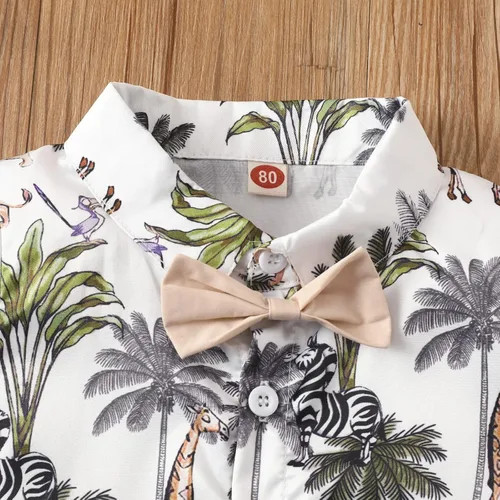 Vista 2 de Conjunto de camisa de manga corta con botones y pantalones cortos para bebé y niño, con estampado de verano