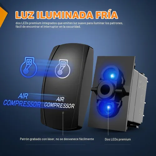Vista 4 de Nilight - Interruptor basculante de compresor de aire con barra de luz LED, interruptores de 5 pines, láser encendido/apagado, interruptores SPST