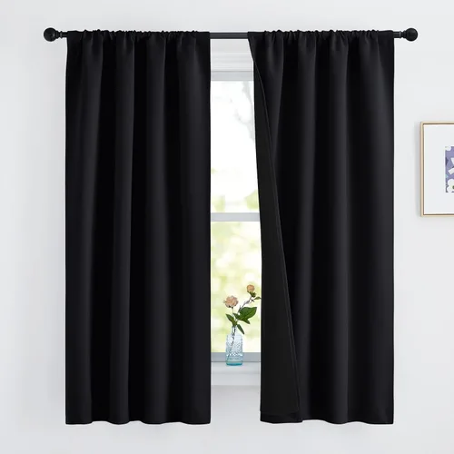 Vista 60 de NICETOWN Biscotti Beige 100% Cortinas opacas de 45" de largo para cocina, bolsillo con varilla para sótano completamente opaco, cortinas térmicas