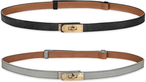 Vista 76 de Cinturón de cuero clásico con hebilla de metal para mujer con vestido de jeans