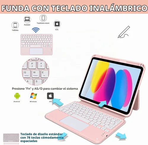 Vista 7 de Funda de teclado para iPad (A16) de 11ª generación de 11 pulgadas 2025, trackpad multitáctil, inalámbrica, magnética, desmontable, Bluetooth