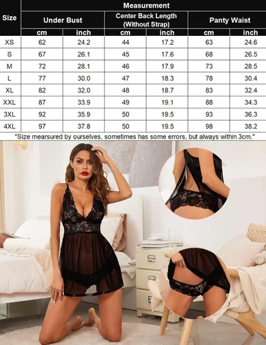 Vista 6 de Avidlove Lencería de encaje para mujer con tirantes tipo babydoll y cuello en V