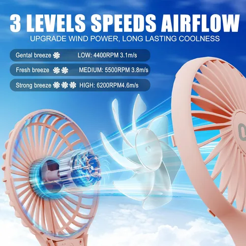 Vista 2 de QQT Mini Ventilador de Mano, Pequeño Enfriador Personal con 3 Velocidades, Portátil a Batería, Secador de Pestañas de Maquillaje Recargable por USB