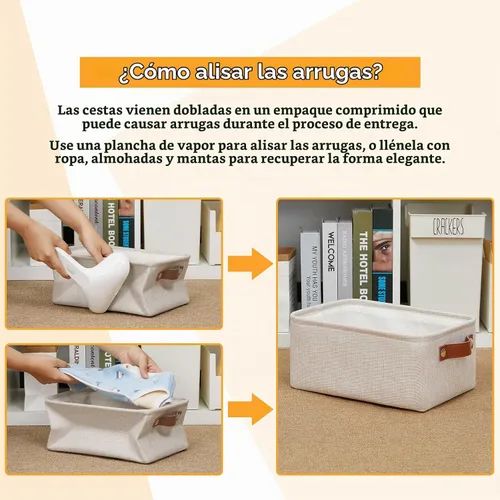Vista 2 de DULLEMELO Cesta de almacenamiento pequeña para estantes, pequeña cesta plegable de tela rectangular para estantes, armarios, guardería, hogar Beige