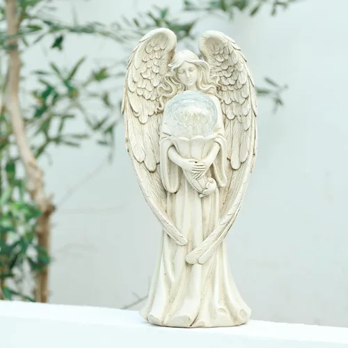 Vista 11 de Estatua de ángel para jardín, estatuas solares de jardín de 16.3 pulgadas con luces solares, figuras de ángel, regalos de jardinería para madre