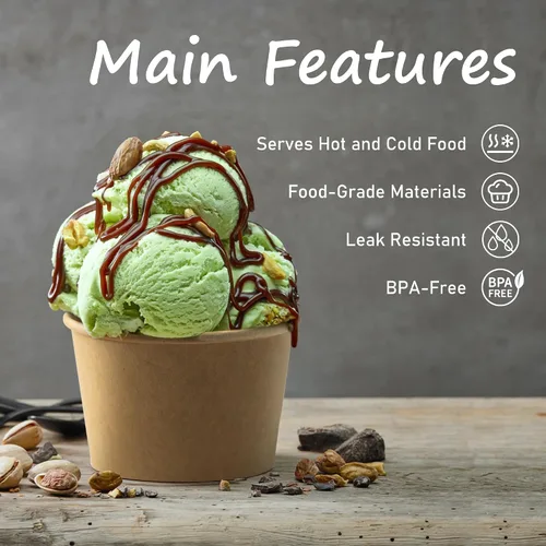 Vista 3 de ESSENTIAL Tazas de helado de papel, 50 piezas 8 onzas Cuencos desechables para postres para alimentos calientes o fríos, tapas no incluidas