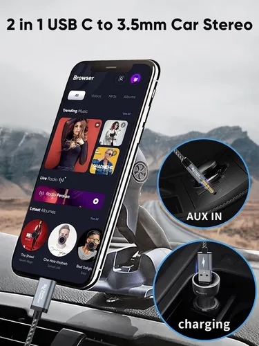 Vista 2 de CableCreation USB C a 3.5mm Cable de Audio con Cable de Carga USB, Cable Auxiliar para Coche, Tipo C a Jack Auxiliar para Auriculares, Estéreo