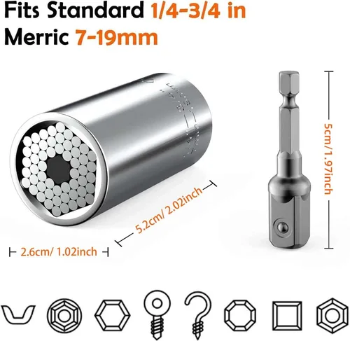 Vista 3 de Regalos para hombre, novio, marido, juego de llaves de vaso súper universal con adaptador de taladro eléctrico, accesorios geniales (0.276-0.748 in)