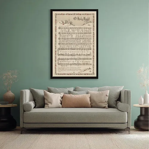 Vista 5 de YFET Póster de música y poesía con texto en inglés "O Holy Night", decoración navideña de Navidad, decoración de pared de bosque, decoración rústica