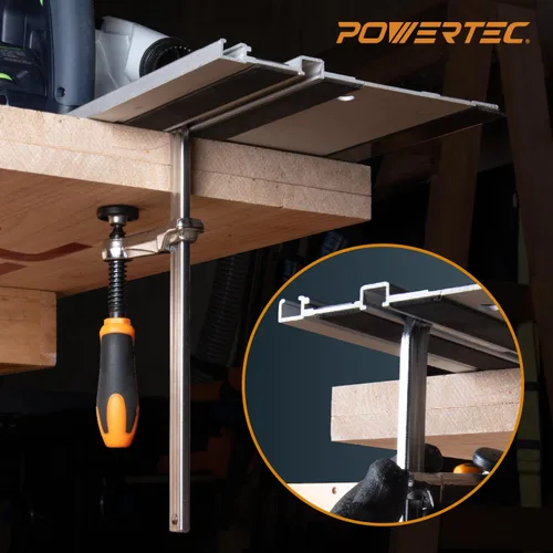 Vista 4 de POWERTEC 71410 Abrazadera de riel guía de tornillo rápido para mesa MFT y sistema de riel guía de sierra de riel, capacidad de 5-3/8" x profundidad