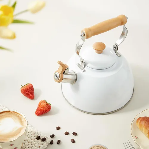 Vista 18 de ROCKURWOK - Tetera de estufa, tetera con mango ergonómico de tacto frío, tetera de acero inoxidable de grado alimenticio, tetera de estufa, tetera