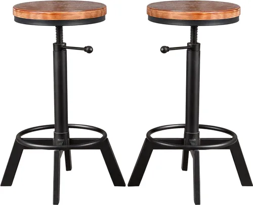 Vista 14 de Juego de 2 taburetes de bar industriales, taburete corto, asiento giratorio de madera, sillas de isla de cocina, altura ajustable, 15.2-21 pulgadas