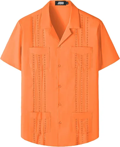 Vista 9 de JOGAL Camisas guayabera para hombre cubanas de manga corta casuales con botones para la playa