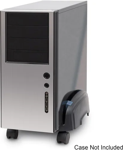 Vista 4 de Soporte para computadora Syba, de acero, para gabinete ATX, con ancho ajustable y 4 ruedas Caster, Plástico negro con azul