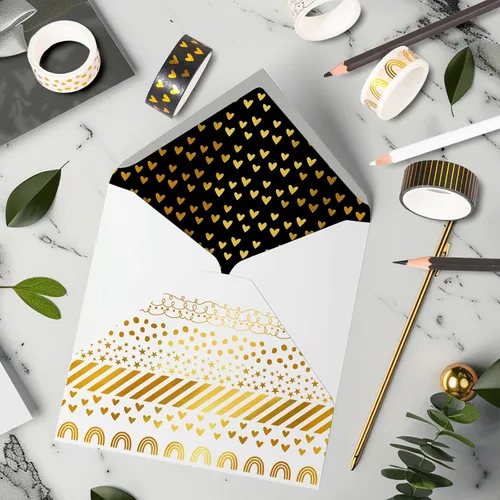 Vista 6 de Whaline Juego de 12 rollos de cinta washi con patrón de lámina dorada, cinta adhesiva con corazón, punto, raya arcoíris, juego de cintas decorativas