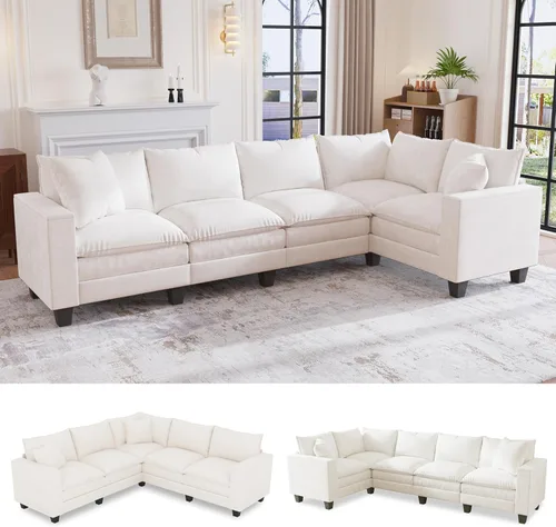 Vista 23 de Sofá seccional modular de 97 pulgadas con 5 asientos, sofá cómodo convertible en forma de L con almacenamiento en reposabrazos y dos almohadas