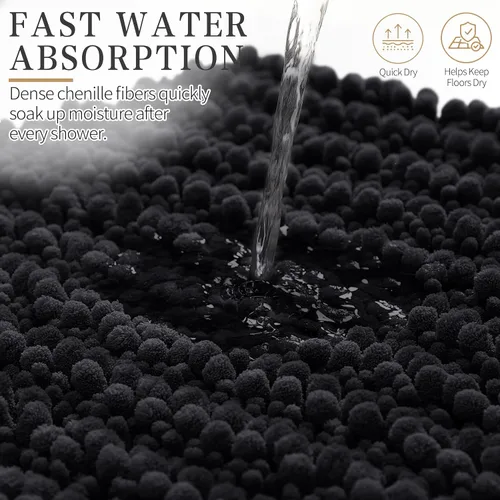 Vista 5 de Yimobra Alfombras de Baño Antideslizantes Lavables - Alfombra de Baño de Chenilla Ultra Suave Absorbente, Alfombra Peluda de Secado Rápido para Negro