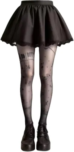 Vista 17 de RICHTRUE Whimsy Twee Funky - Mallas estampadas para mujeres, adolescentes y niñas, Emo Goth Cool 2000s Fun Printed Tights Y2k Grunge Alt Clothes