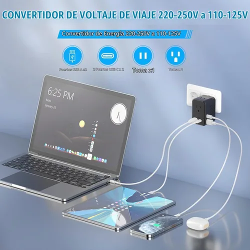 Vista 4 de Convertidor de voltaje de 220 V a 110 V de EE. UU. a Europa, adaptador de viaje convertidor de enchufe para Europa con 20 W PD y 2USB-A y 2USB-C
