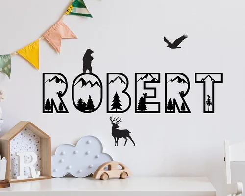 Vista 8 de Nombre de pared personalizado de animales del bosque, decoración de guardería de animales de bebé, decoración de guardería para niños o niñas