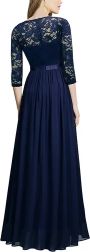 Vista 2 de MISSMAY Vestido largo formal de noche con cuello en V y encaje floral vintage para mujer