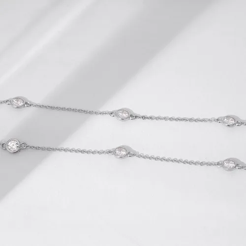 Vista 4 de Tienda Collection Platinum or Gold Plated Sterling Silver Station Necklace made with Infinite Elements Zirconia