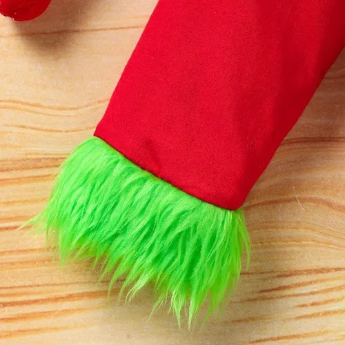 Vista 5 de Sinhoon Disfraz de Navidad para bebé niño y niña que robó traje de Grinchmas divertido verde y rojo Santa Grinch ropa y pantalones de forro polar
