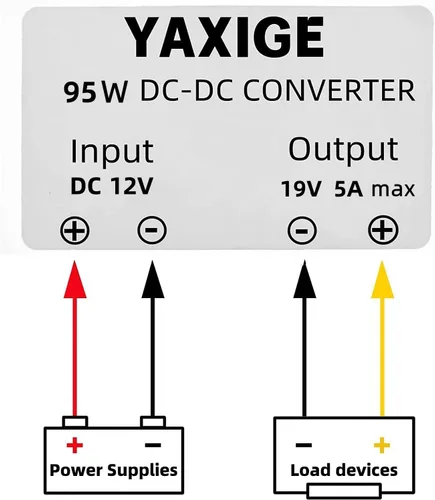 Vista 2 de Adaptador de corriente CC convertidor de impulso de 12 V a 19 V, 5 A, 95 W, adecuado para automóviles, camiones, barcos, tiras de luz LED.
