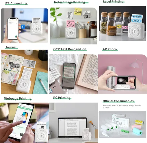 Vista 8 de Bisofice PeriPage Mini impresora, impresora térmica portátil para teléfono inteligente, mini impresora de calcomanías con Bluetooth inalámbrico