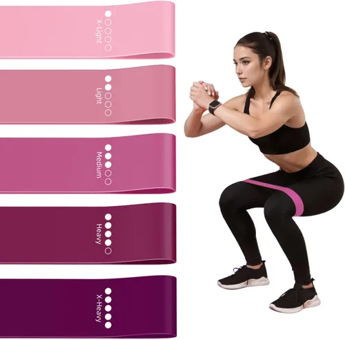 Vista 8 de Bandas de ejercicio de resistencia para fitness en casa, yoga, pilates, estiramiento, entrenamiento de fuerza y terapia física, juego de bandas