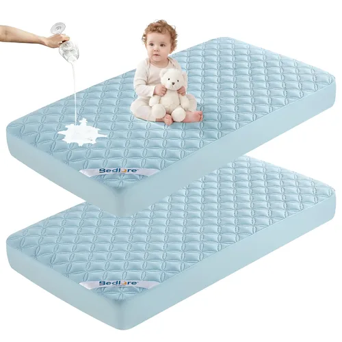 Vista 14 de BEDLORE Paquete de 2 protectores de colchón para cuna, impermeable, color beige, 52 x 28 pulgadas
