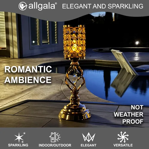 Vista 4 de Allgala Candelabro decorativo votivo de 14" cilindro de cristal Tealight - Dorado HD89001