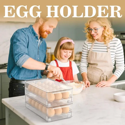 Vista 3 de Organizador de cajones de huevos para nevera, soporte transparente para 18 huevos con patas antideslizantes Fits all standard refrigerators