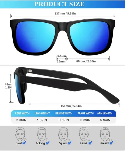 Vista 4 de KALIYADI Gafas de sol para hombre color negro mate para mujer lentes polarizados de conducción de gran tamaño protección UV paquete de 3