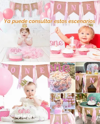 Vista 6 de SS Cohen Decoraciones de 1er cumpleaños para niña con silla alta de arpillera para decoración de fiesta de primer cumpleaños