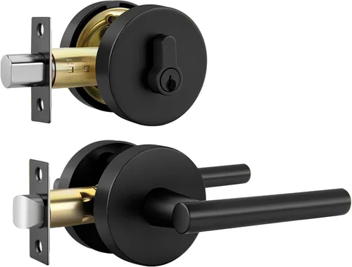 Vista 31 de Goldenwarm Juego de cerraduras negras para puerta exterior con cerrojo, aleación de zinc con llave igual con cerrojo de seguridad, manija de puerta