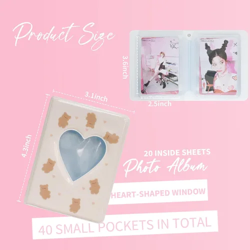 Vista 6 de Carpeta para tarjetas fotográficas de 3 pulgadas, mini álbum de fotos con colgante para coleccionar fotos Kpop, 40 bolsillos (marrón)