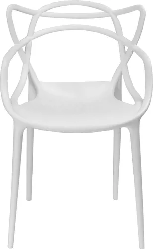Vista 4 de Mid-Century - Silla de comedor con curva de plástico moldeado (juego de 2), color blanco
