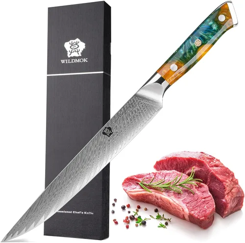 Vista 9 de WILDMOK Cuchillos para tallar de 9 pulgadas, cuchillo de sushi ultra afilado, para cuchillos de carne, cuchillos japoneses de acero de Damasco