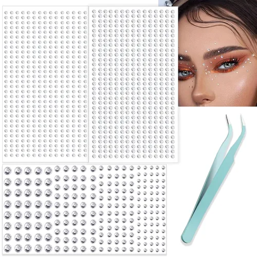 Vista 12 de NOOEPC Gemas faciales para el cabello, joyas autoadhesivas para la cara, joyas de ojos, diamantes de imitación para la cara, gemas para el rostro
