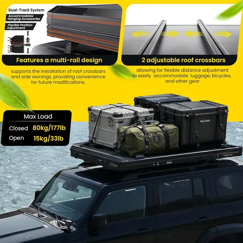 Vista 4 de Tienda de Campaña de Cáscara Dura - Tienda para Acampar al Aire Libre para Auto 2-3 Personas, Camioneta, Sedán, SUV, Resistente al Agua, Lágrima