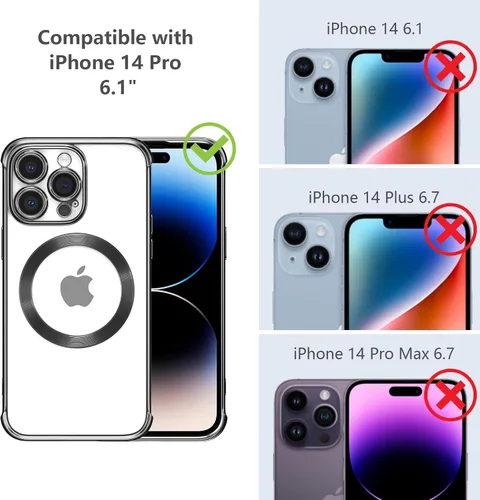 Vista 6 de RALEAVO Funda magnética para iPhone 14 Pro [compatible con Magsafe] [protección contra caídas de grado militar] Funda transparente delgada chapada a
